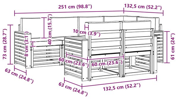 VidaXL Kültéri kanapé szett 7 pcs Fehér és Krém színű