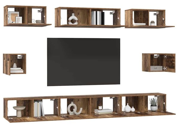 VidaXL TV szekrény garnitúra Falra szerelhető 8 pcs Öreg fa Faanyag