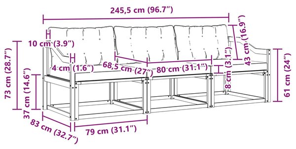 VidaXL Kültéri kanapé szett párnával 3 pcs Természetes és bézs