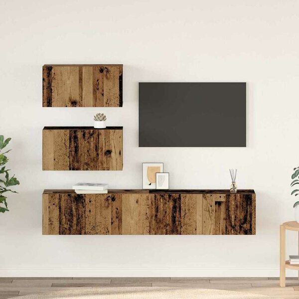 VidaXL TV szekrény garnitúra Falra szerelhető 4 pcs Régi fa Faanyag