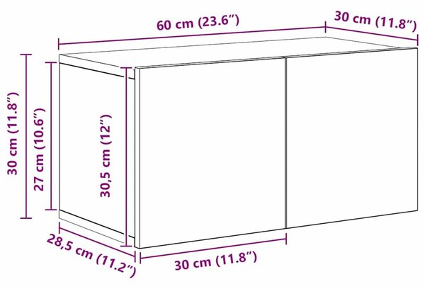 VidaXL TV szekrény garnitúra Falra szerelhető 4 pcs Régi fa Faanyag