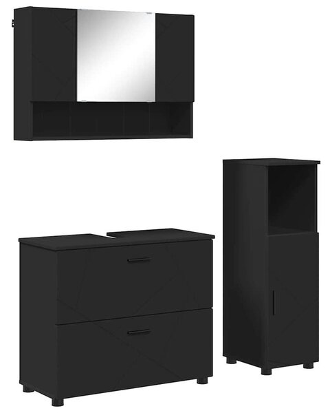 VidaXL Fürdőszoba bútor szett 3 pcs Fekete 76.5 x 35 x 64 cm Faanyag