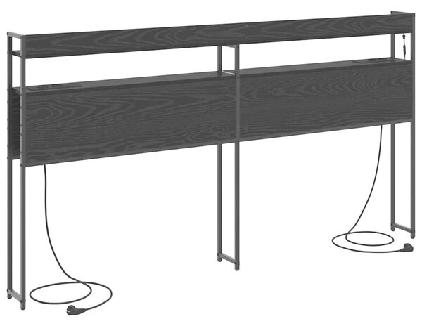 VidaXL Fejtámla LED -es lámpákkal polcokkal Musta tammi 200 cm Faanyag