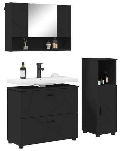 VidaXL Fürdőszoba bútor szett 3 pcs Fekete 76.5 x 35 x 64 cm Faanyag