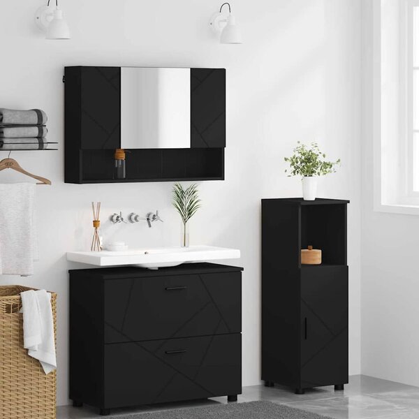 VidaXL Fürdőszoba bútor szett 3 pcs Fekete 76.5 x 35 x 64 cm Faanyag