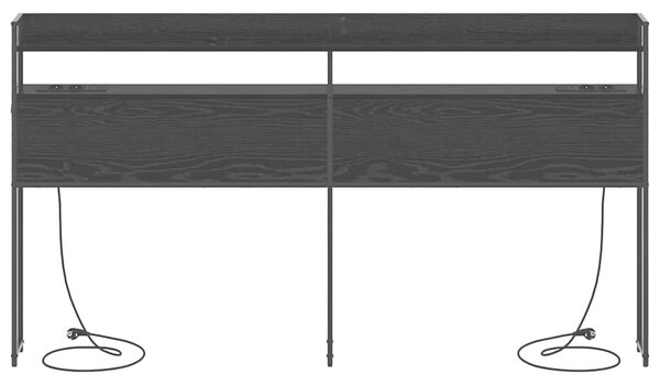 VidaXL Fejtámla LED -es lámpákkal polcokkal Musta tammi 200 cm Faanyag