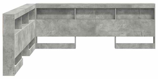 VidaXL Tároló fejtámla polcokkal tárolóval Beton szürke 200 cm Faanyag