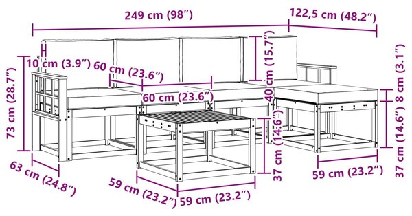 VidaXL Kültéri kanapé szett párnával 6 pcs Fehér és Bézs