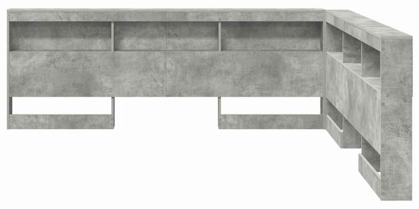 VidaXL Tároló fejtámla polcokkal tárolóval Beton szürke 200 cm Faanyag