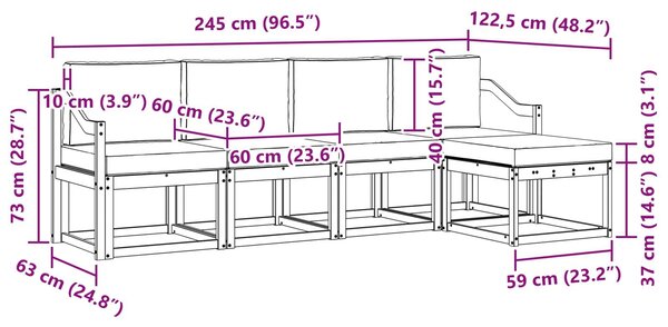 VidaXL Kültéri kanapé szett 5 pcs Természetes és Világosszürke