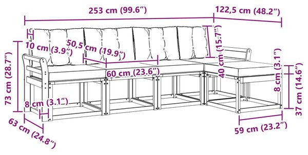 VidaXL Kültéri kanapé szett párnával 5 pcs Fehér és Fekete