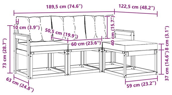 VidaXL Kültéri kanapé szett párnával 4 pcs Fehér és Világosszürke