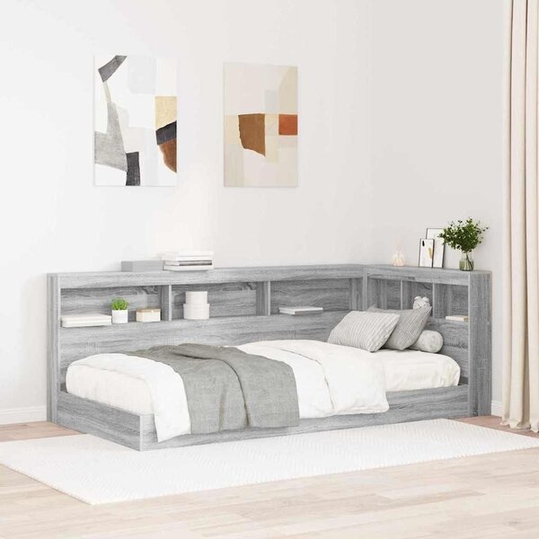 VidaXL Tároló fejtámla polcokkal tárolóval Szürke sonoma 90 cm Faanyag