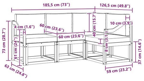 VidaXL Kültéri kanapé szett párnával 4 pcs Fehér és Krém színű