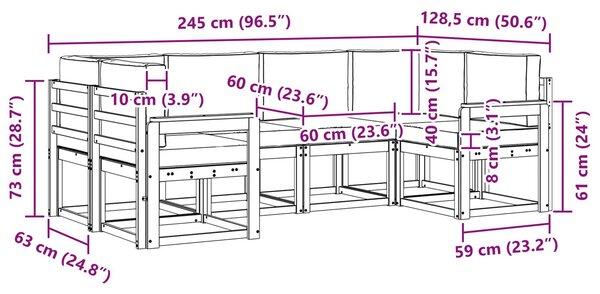 VidaXL Kültéri kanapé szett párnával 6 pcs Fehér és Bézs