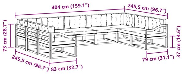 VidaXL Kültéri kanapé szett párnával 9 pcs Természetes és antracit