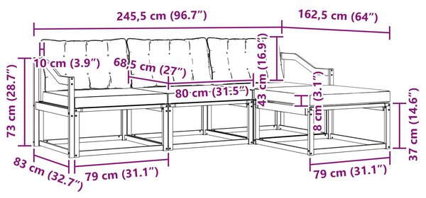 VidaXL Kültéri kanapé szett párnával 4 pcs Fehér és Fekete