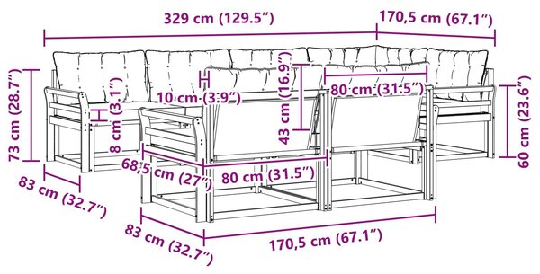 VidaXL Kültéri kanapé szett párnával 7 pcs Fehér és Bézs