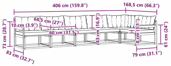 VidaXL Kültéri kanapé szett párnával 6 pcs Fehér és Fekete