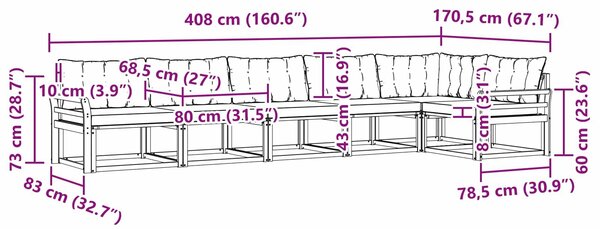 VidaXL Kültéri kanapé szett párnával 6 pcs Fehér és Krém színű