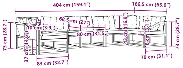 VidaXL Kültéri kanapé szett párnával 7 pcs Fehér és Fekete