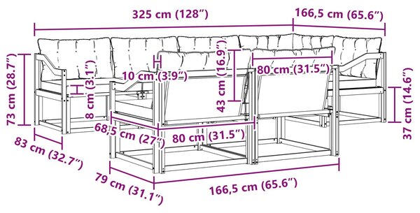 VidaXL Kültéri kanapé szett párnával 7 pcs Fehér és Krém színű