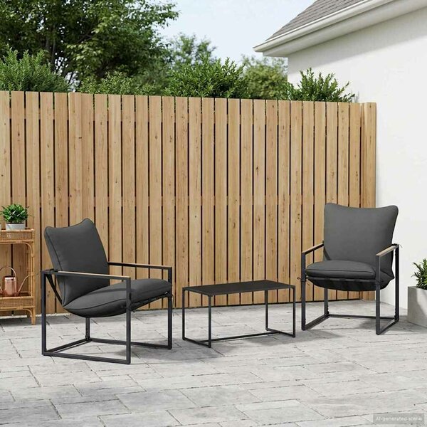 VidaXL Kerti Kanapé Szett 3 pcs Fekete és Antracit Acél