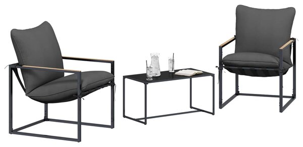 VidaXL Kerti Kanapé Szett 3 pcs Fekete és Antracit Acél
