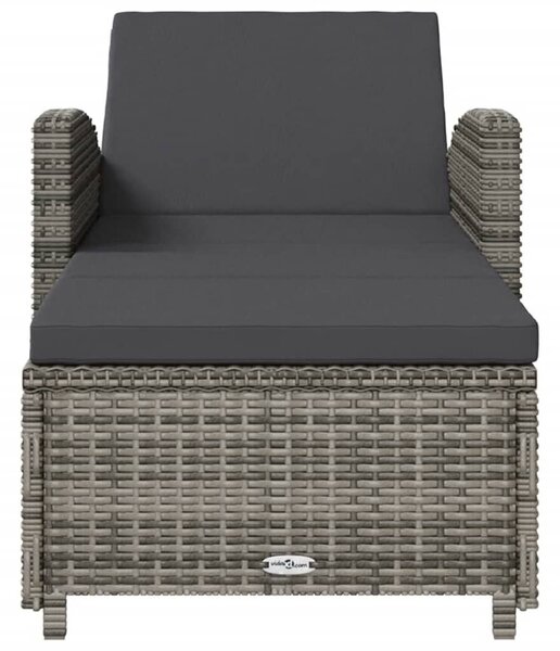 Szürke polyrattan napozóágy sötétszürke párnával