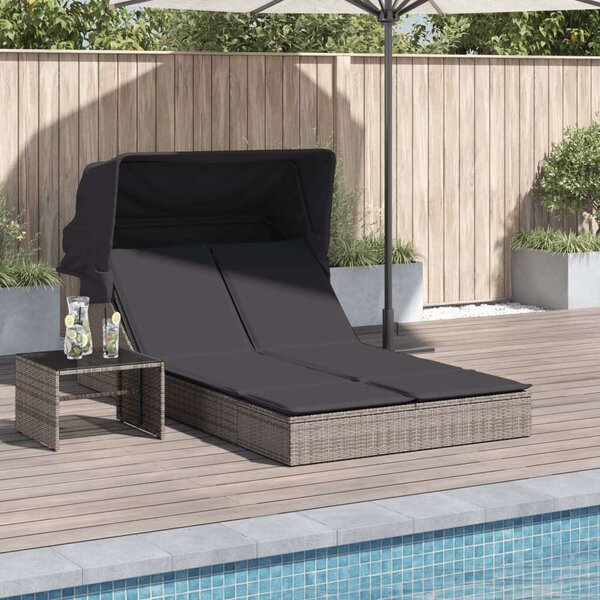 VidaXL Dupla Napozóágy - Polyrattan - Szürke - 200x100cm