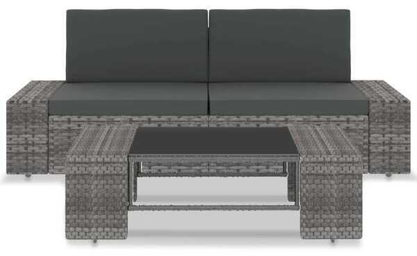 VidaXL Polyrattan Kerti Ülőgarnitúra - 3 részes - Szürke