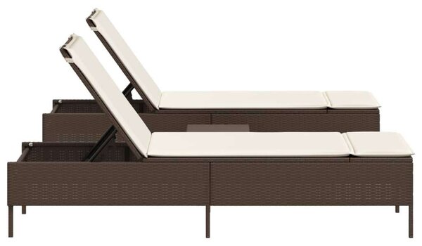 VidaXL Napozóágy Szett - 2 db, Barna Polyrattan