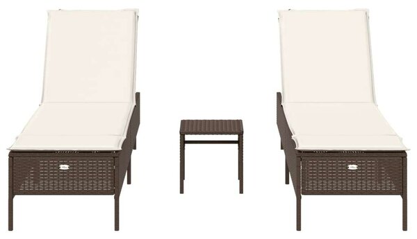 VidaXL Napozóágy Szett - 2 db, Barna Polyrattan