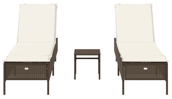 VidaXL Napozóágy Szett - 2 db, Barna Polyrattan