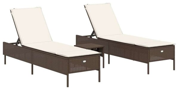 VidaXL Napozóágy Szett - 2 db, Barna Polyrattan