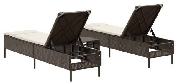 VidaXL Napozóágy Szett - 2 db, Barna Polyrattan