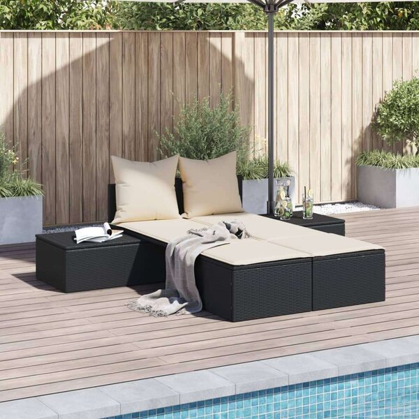 VidaXL Dupla Napozóágy - Fekete Polyrattan - 162cm