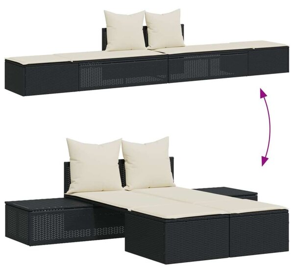 VidaXL Dupla Napozóágy - Fekete Polyrattan - 162cm