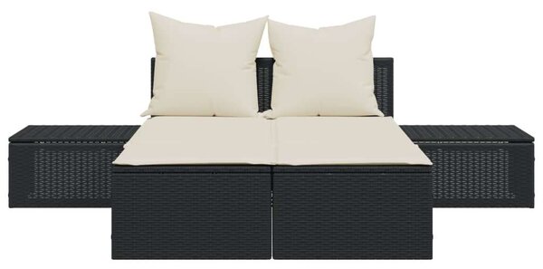 VidaXL Dupla Napozóágy - Fekete Polyrattan - 162cm
