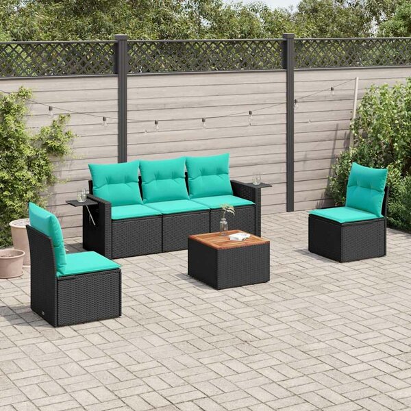 VidaXL 6 db fekete polyrattan kerti kanapégarnitúra párnákkal