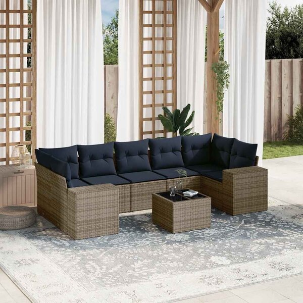 VidaXL 8 db szürke polyrattan kerti kanapégarnitúra párnákkal