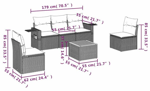VidaXL 6 db fekete polyrattan kerti kanapégarnitúra párnákkal
