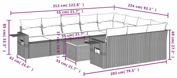 11 db szürke polyrattan kerti kanapégarnitúra párnákkal