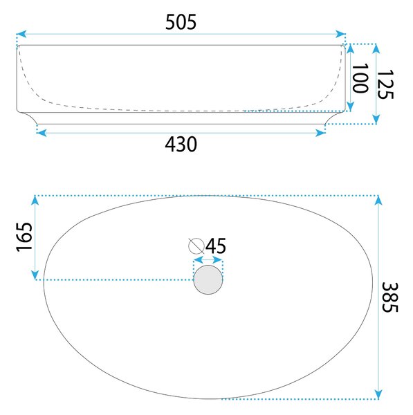 Rea Sabina 50, pultra szerelhető mosdó 500x385x120 mm, fényes fehér, REA-U6364