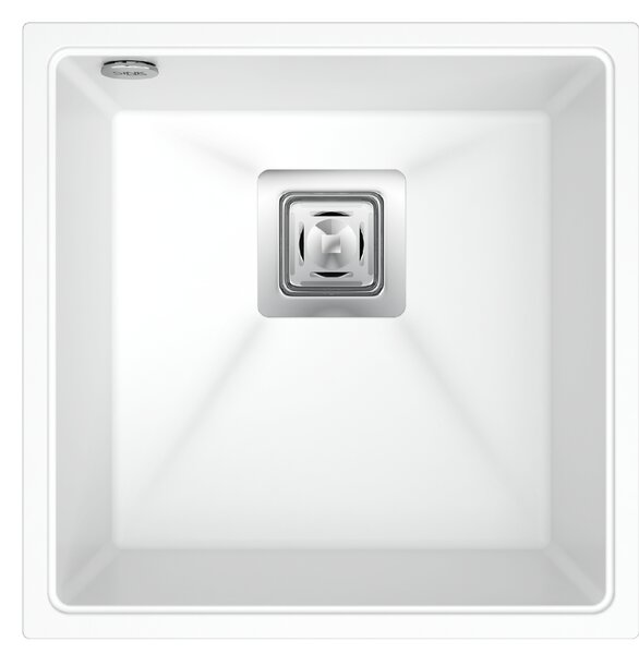 SINK Quality Mosogató Minőségi Argon 50, konyhai gránit mosogató 420x420x225 mm + króm szifon, fehér, SKQ-ARG.W.1KBO.50.X