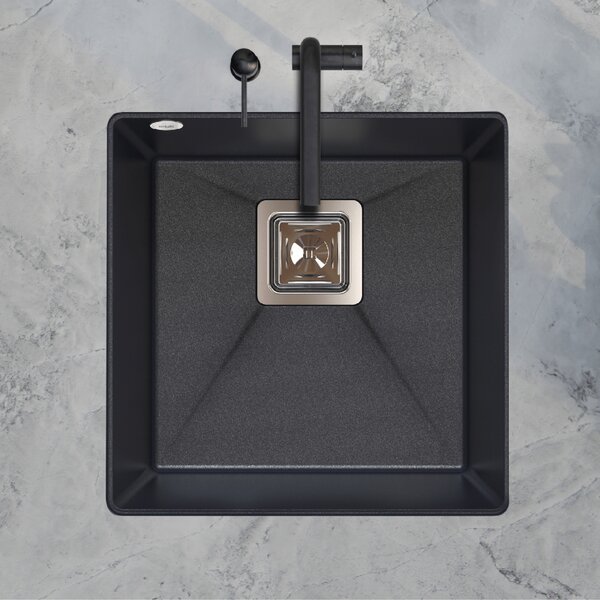 SINK Quality Mosogató Minőségi Argon 50, konyhai gránit mosogató 420x420x225 mm + króm szifon, fekete foltos-Brocade, SKQ-ARG.B.1KBO.50.X