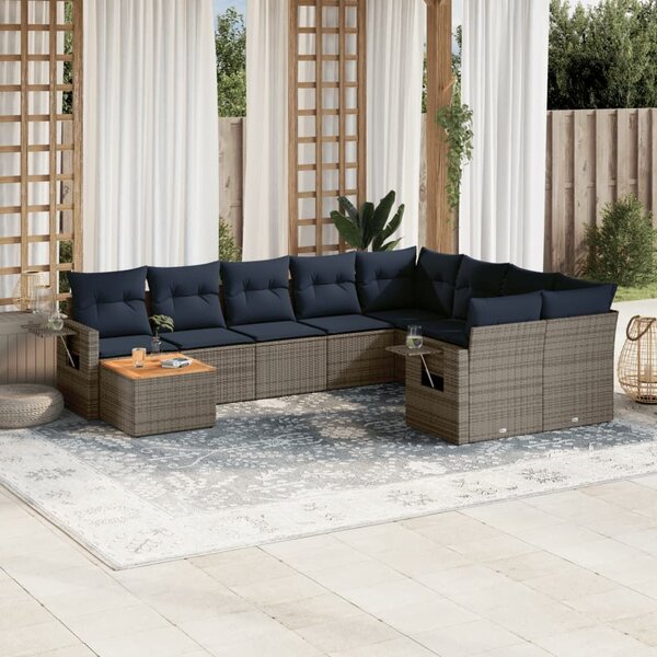 VidaXL 10 db szürke polyrattan kerti kanapégarnitúra párnákkal