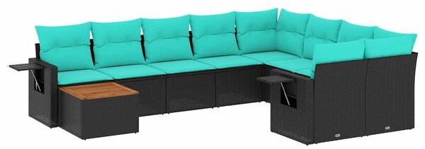 VidaXL 10 db fekete polyrattan kerti kanapégarnitúra párnákkal