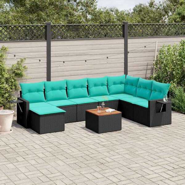 VidaXL 9 db fekete polyrattan kerti kanapégarnitúra párnákkal