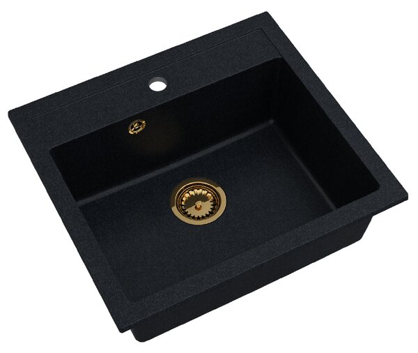 SINK Quality Mosogató Quality Ferrum, konyhai gránit mosogató 565x510x205 mm + arany szifon, fekete foltos-Brocade, SKQ-FER.B.1K60.XG